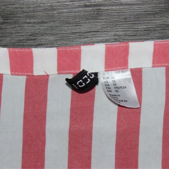 H&M Cropped V-Neck, Long Sleeve, Front-Tie, Flowy Blouse-Pink/White-Size 10-GUC - Picture 5 of 6